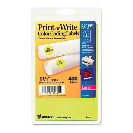 Avery Avery Print or Write Removable Color-Coding Labels, 1-1/4" Dia, Neon Yellow, 400/Pack 5499